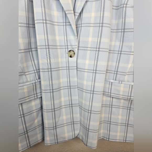 Halogen Womens Blazer Sz 22W Ligh Blue & Gray Window Pane One Button Lined - Picture 4 of 11